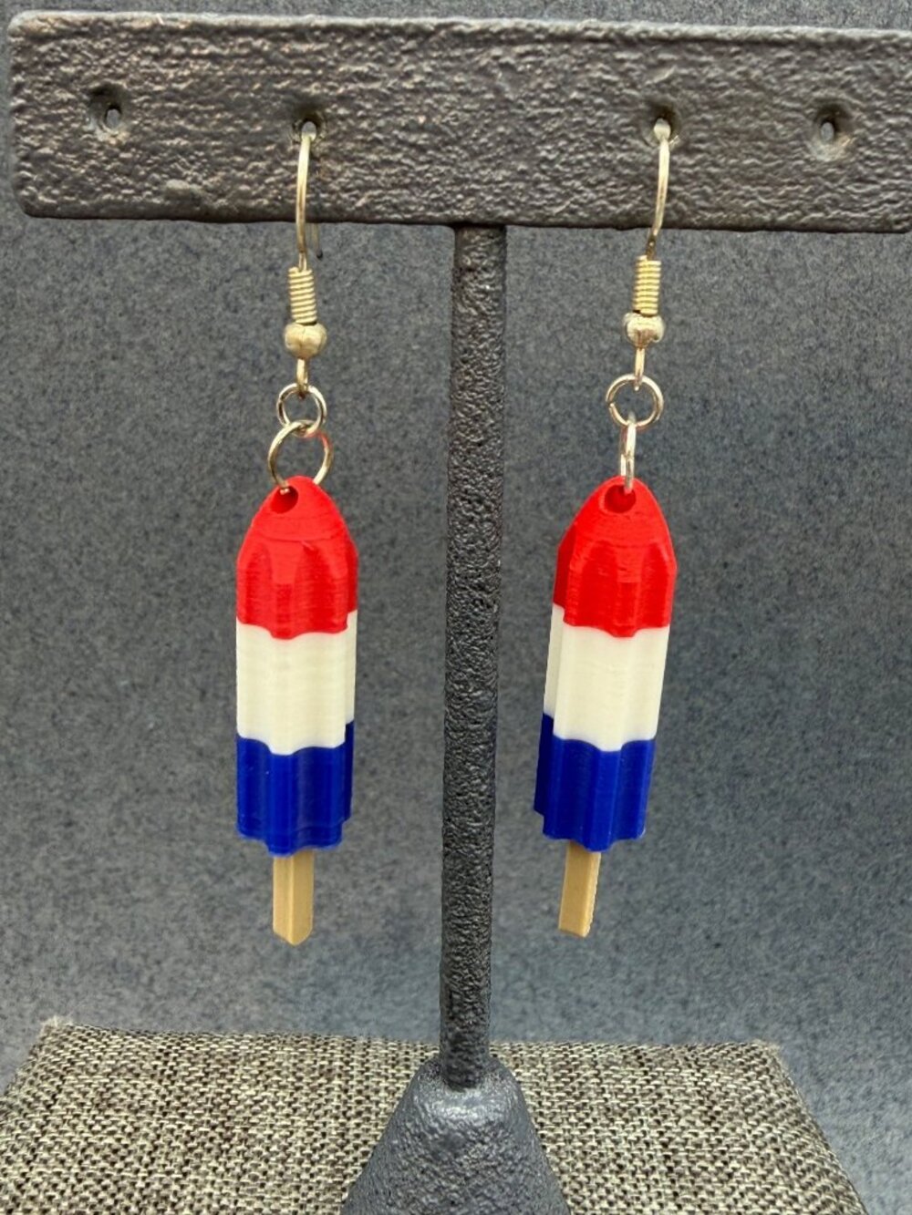 Rocket Bomb Pop Earrings 2 In Dangle Red White Blue Summer Fun 3D Popsicle Retro
